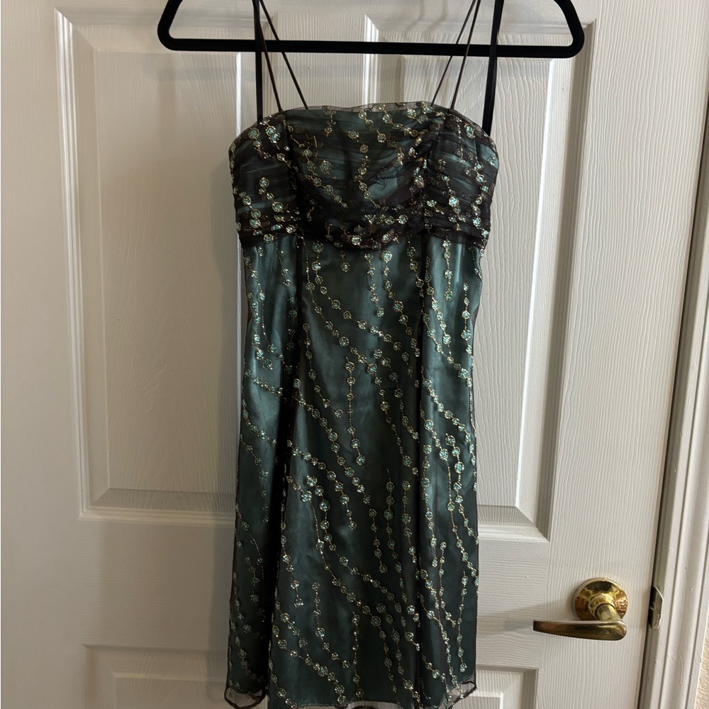 Morgan & Co. Ribbon Straps Dress in Turquoise and Brown